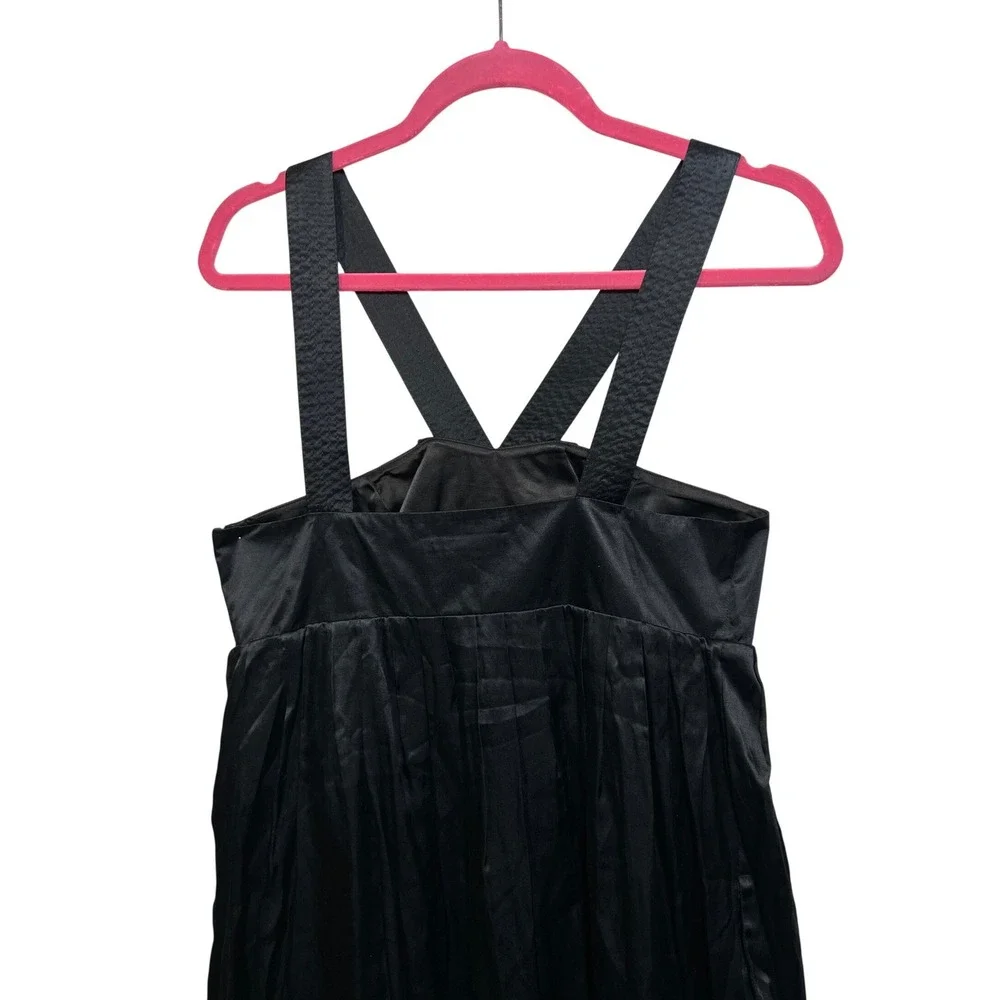 Club Monaco Black‎ Silk Blend Satin Mini Dress Pockets Size 10 Cocktail Y2K